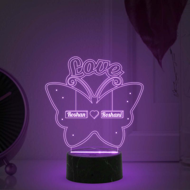Love Butterfly Night lamp with Multicolored Light Customized with Name Gift for Loveable Person